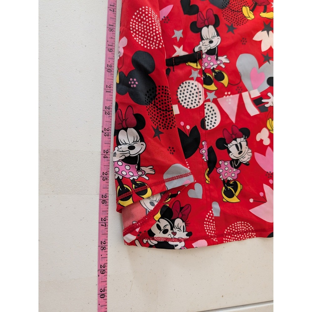 Disney Scrub Top Womens 3XL Mickey Minnie Love Valentine Red V-Neck Pockets - Picture 10 of 12